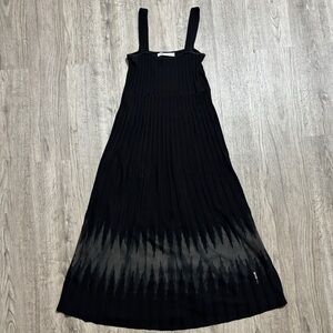 ZARA Black Pleated Midi Dress Women M Sheer Hem Sleeveless